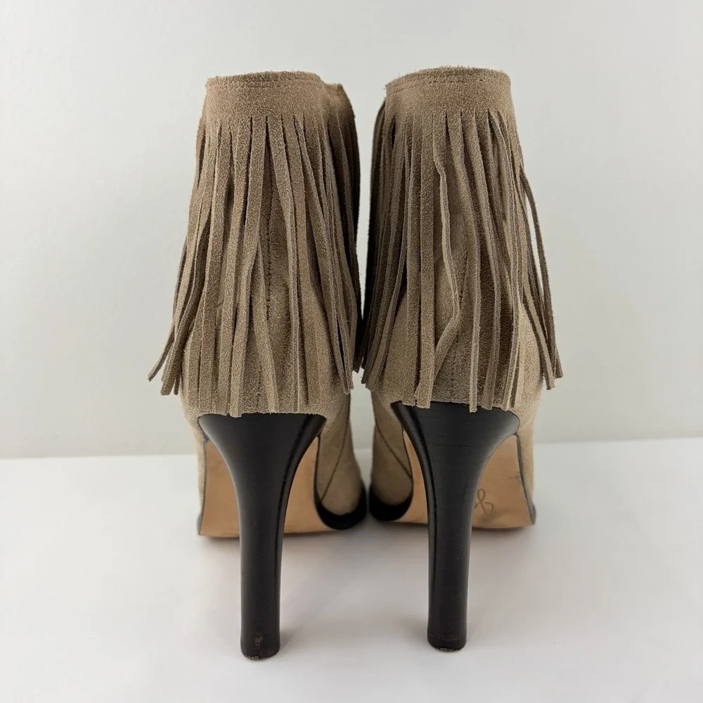 Joie Women's Beige Suede Fringe Ankle‎ Boots EU 39 High Heel Boho